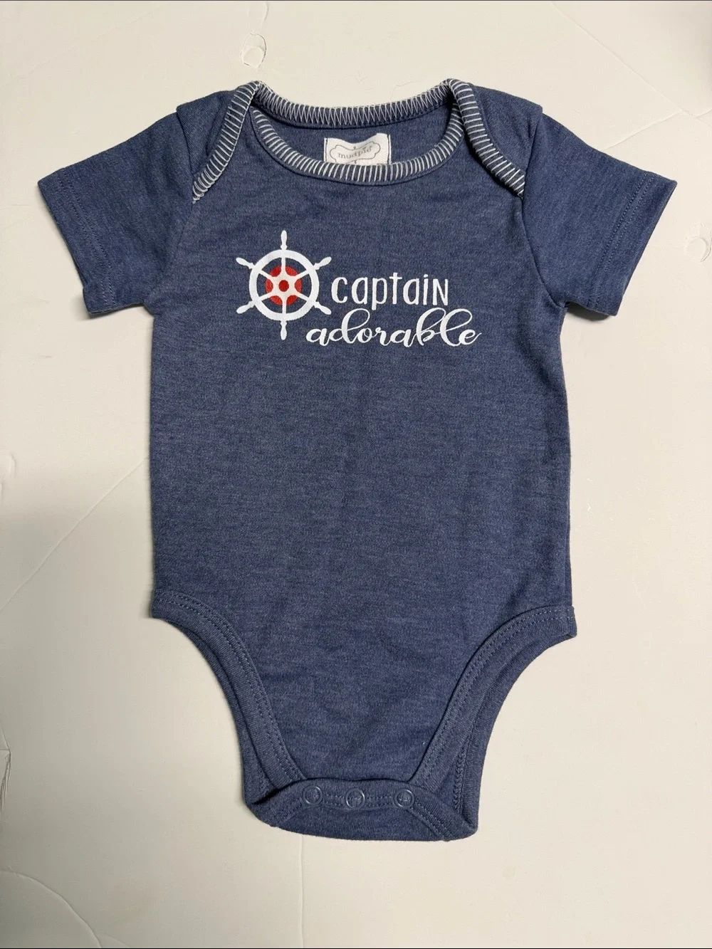 BNWT MUD PIE “CAPTAIN ADORABLE”NAUTICAL BLUE BABY ONESIE SIZE 0-6 MONTHS
